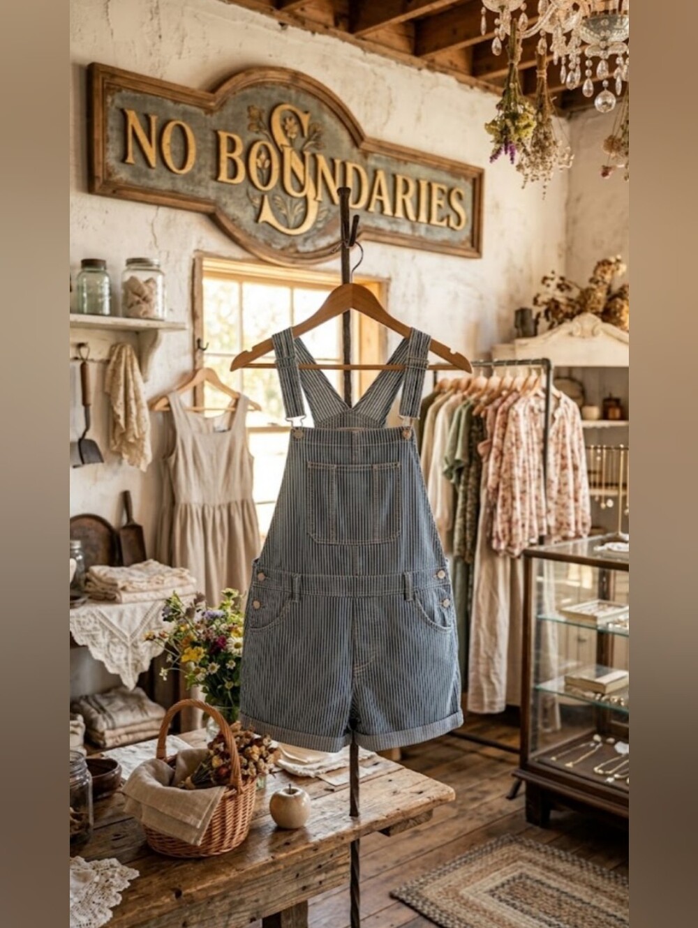 NWT No Boundaries 2X Plus Blue & White Stripe Short Overalls Pockets Stretch